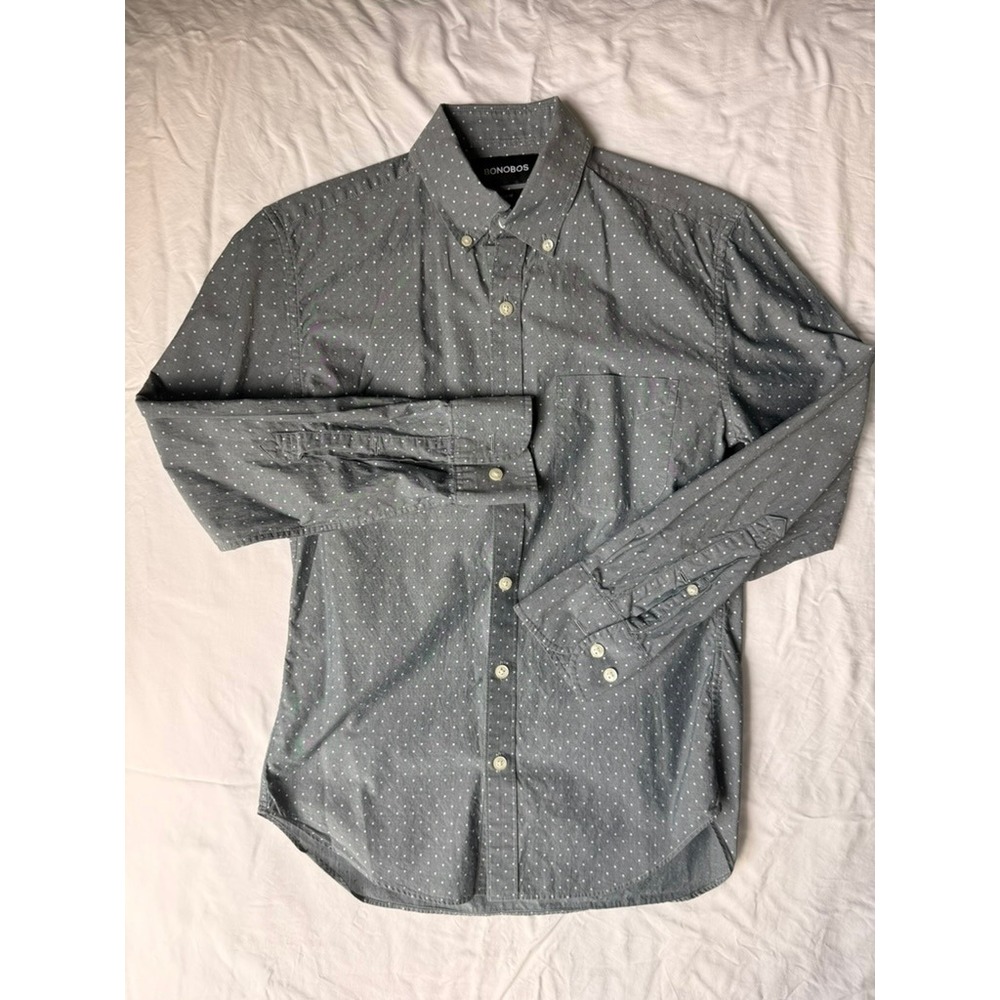 Bonobos Slim Fit Short XS Blue Grey Polka Dot Cotton Button Down Shirt